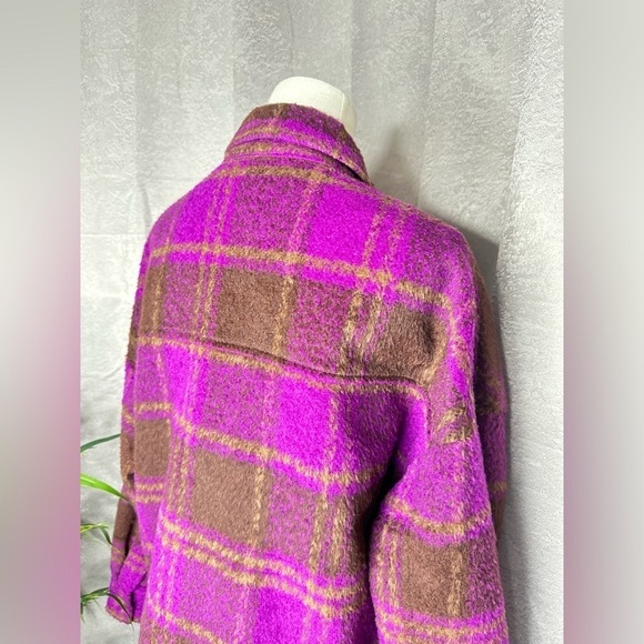 NWT GOOD AMERICAN Women’s Pop Thistle Large Plaid Oversized Shacket Sz 00/0 - Picture 10 of 14